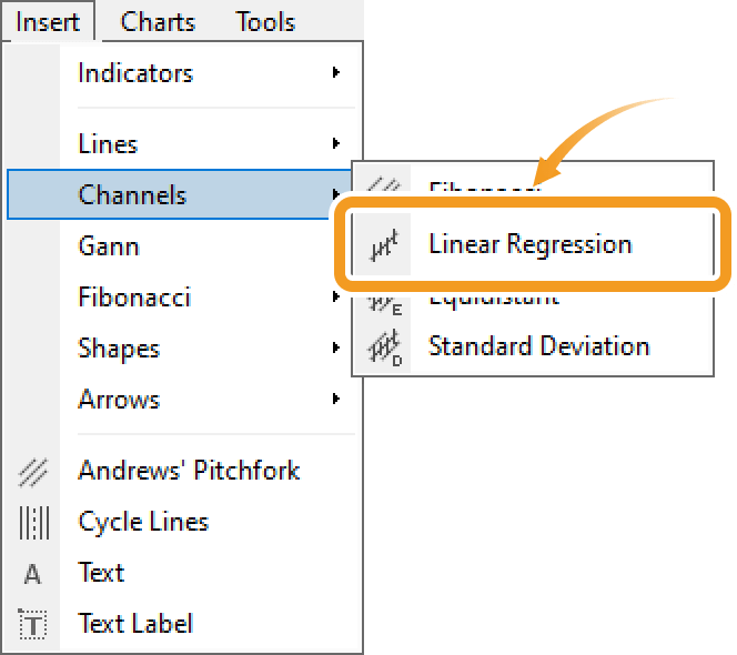 Select Linear Regression from the menu