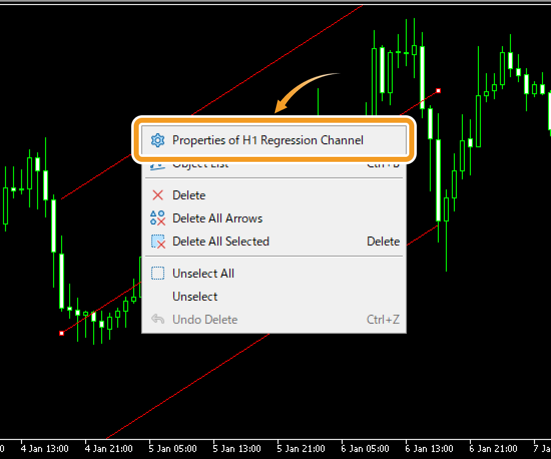 Right-click near the channel and select Properties of (channel name)