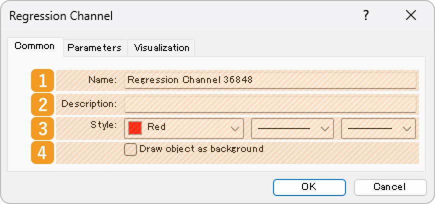 Common tab of the linear regression channel