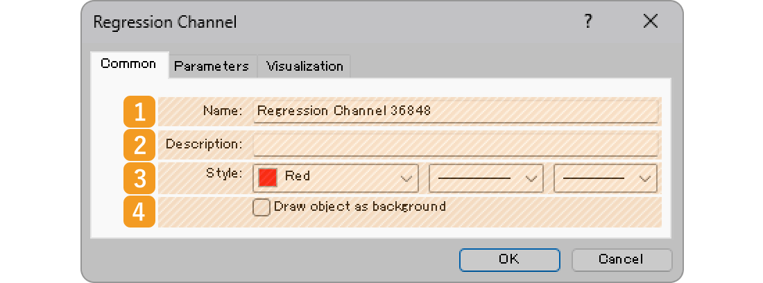 Common tab of the linear regression channel