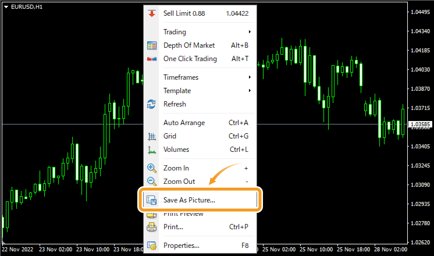 Select Save As Picture on the chart