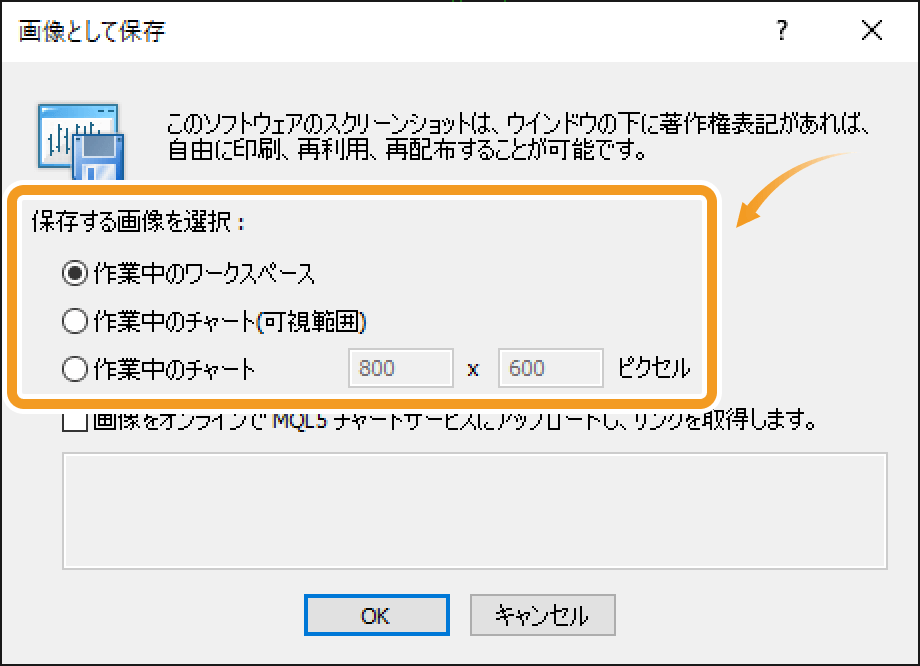 画像として保存する範囲を選択