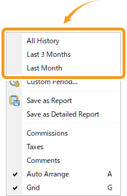 Right-click in the Account History