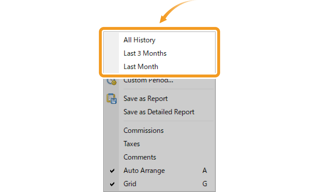 Right-click in the Account History