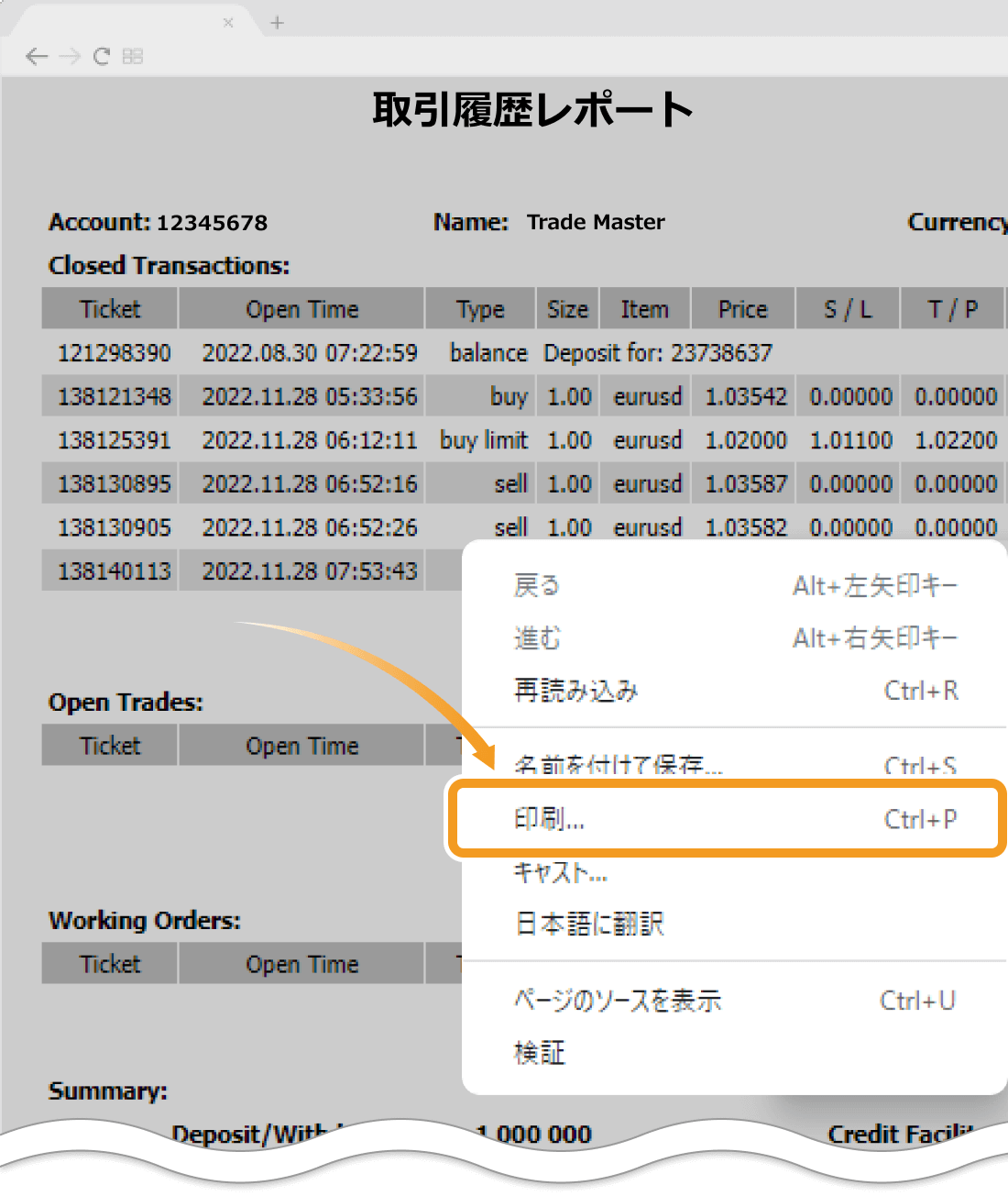 レポートの印刷