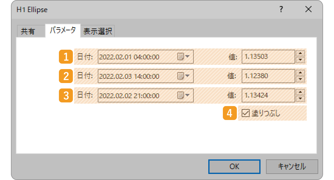 「パラメータ」タブの設定