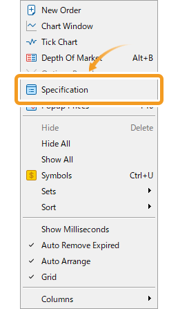 Select Specification in the context menu