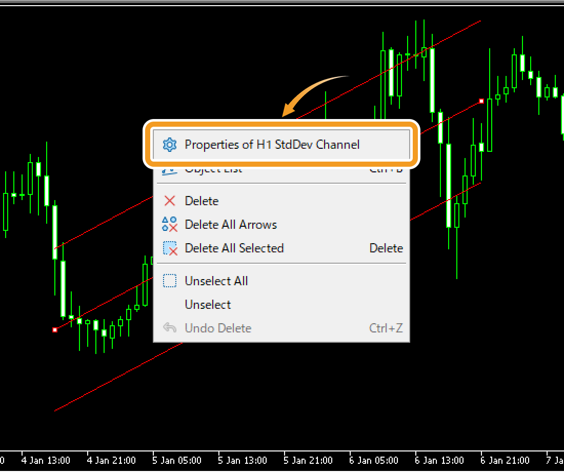 Right-click near the channel and select Properties of (channel name)