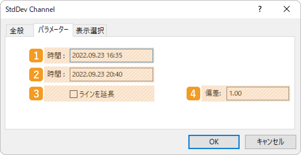 標準偏差チャネルの「パラメーター」タブを設定