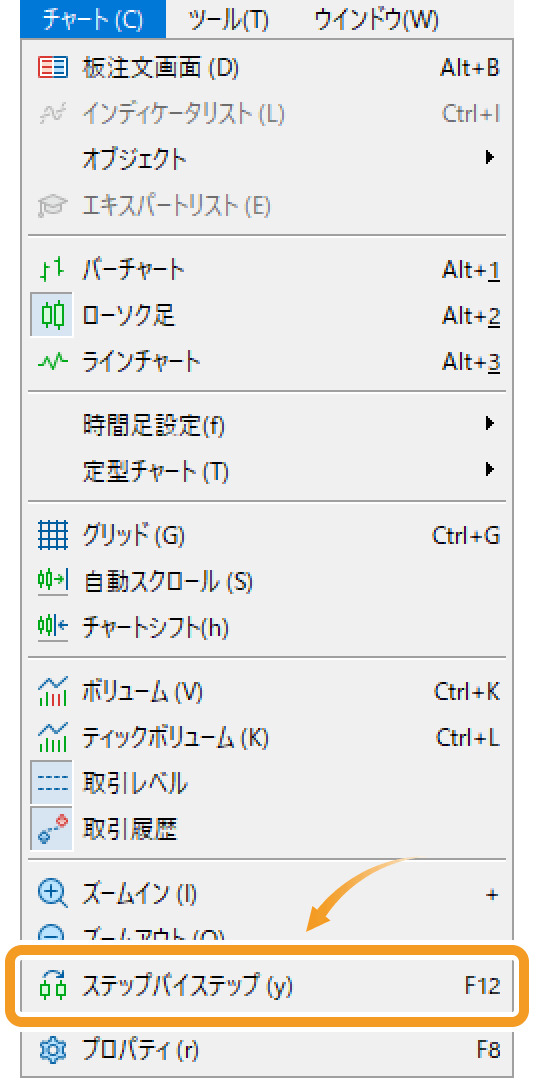 「ステップバイステップ」を選択