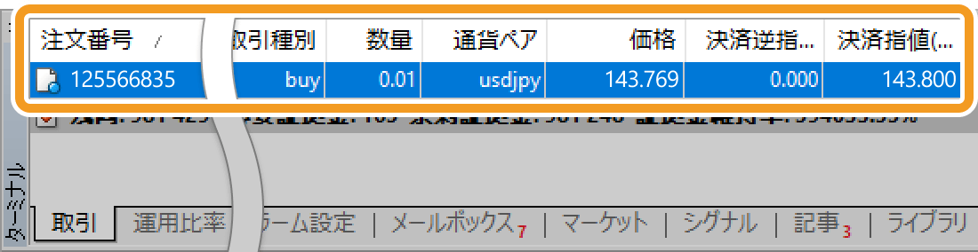 注文内容が変更された保有ポジション