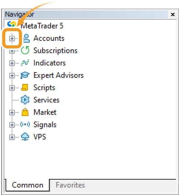 Click + to the left of Accounts in the Navigator