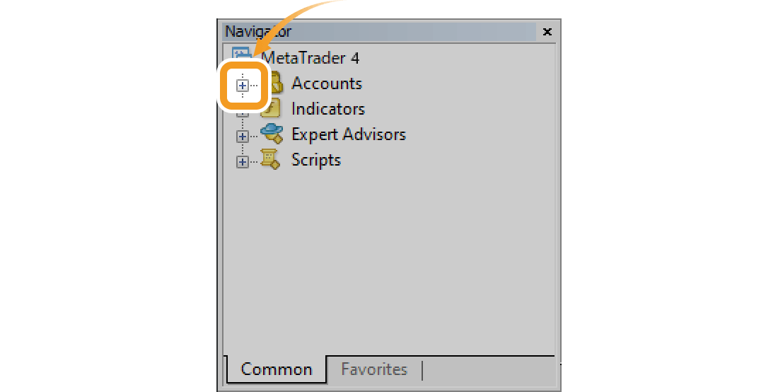 Click + to the left of Accounts in the Navigator