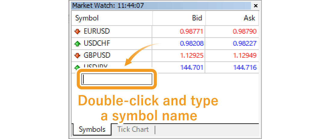 Double-click in the Market Watch