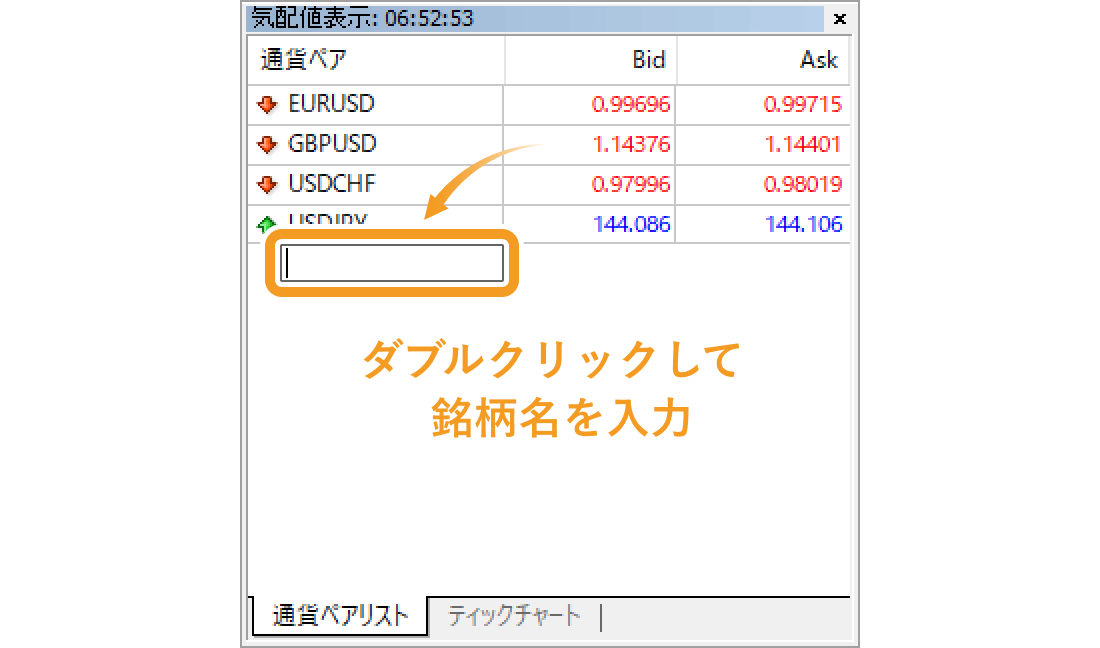 気配値表示欄で特定箇所をダブルクリック