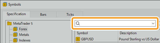 Type a symbol name in the search box