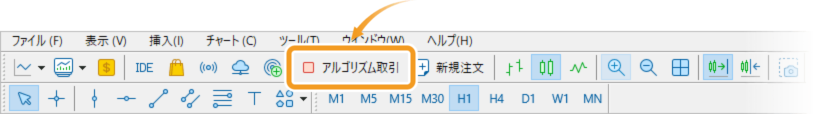 ツールバーの「アルゴリズム取引」ボタンをクリック