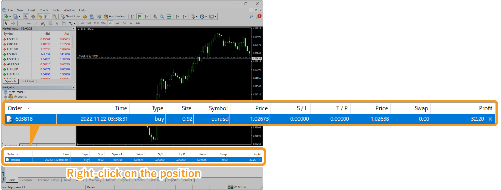 Set trailing stop for open position