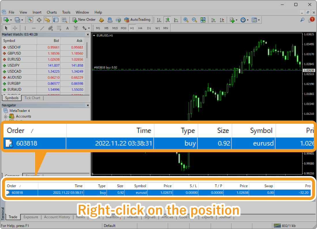 Set trailing stop for open position