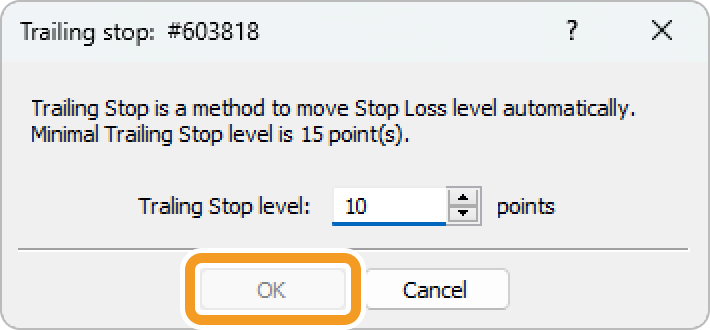 Set the minimum trailing stop level