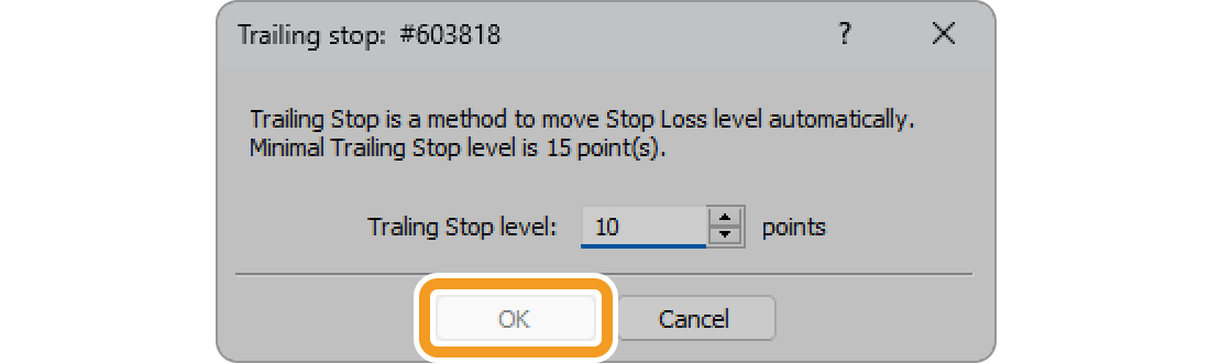 Set the minimum trailing stop level