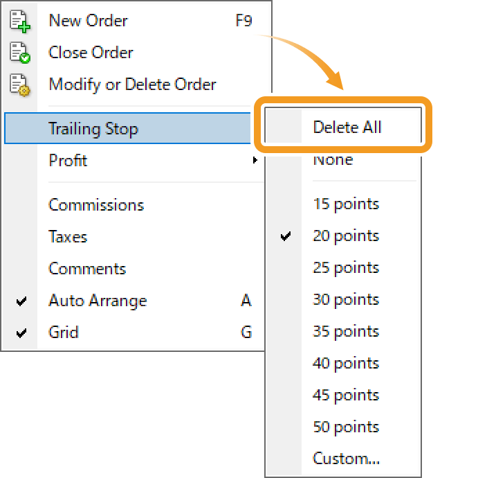 Disable trailing stop