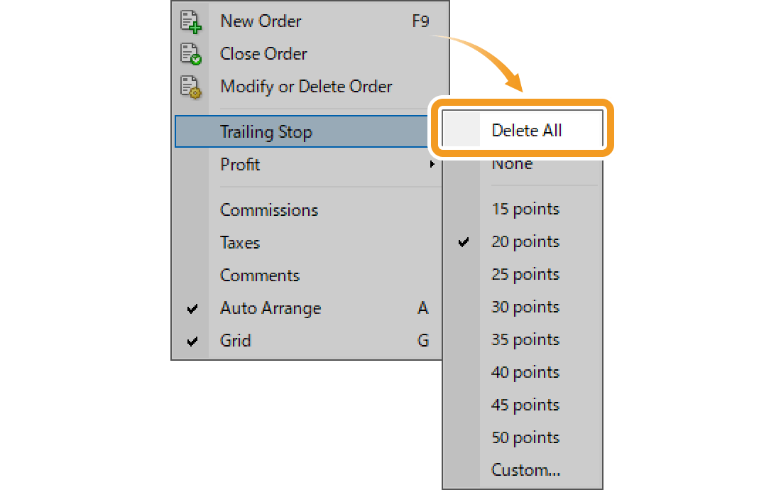 Disable trailing stop