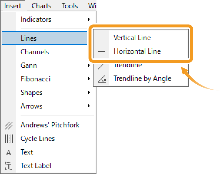 Select Vertical line or Horizontal line from the menu