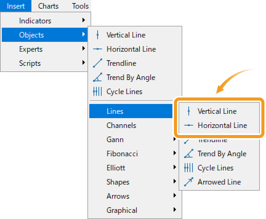 Draw a vertical/horizontal line from the menu