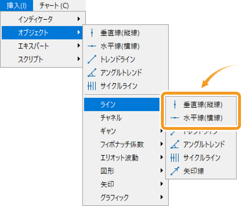 メニューバーから垂直線と水平線を表示する方法