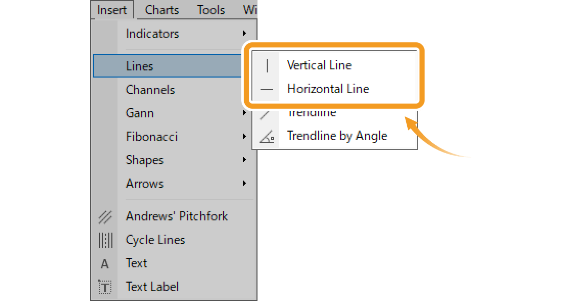 Select Vertical line or Horizontal line from the menu