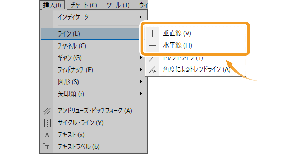 メニューバーから「垂直線」または「水平線」を選択