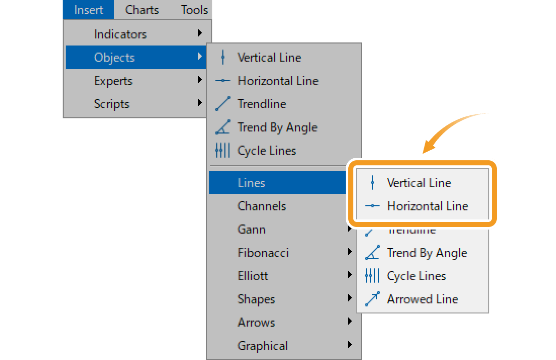 Draw a vertical/horizontal line from the menu