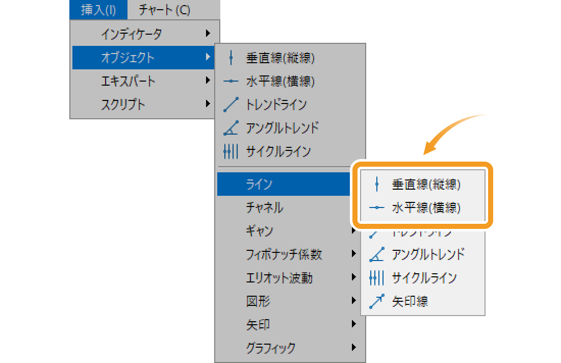 メニューバーから垂直線と水平線を表示する方法