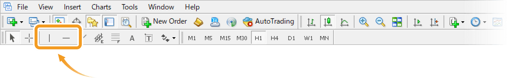 Select Vertical line or Horizontal line from the toolbar