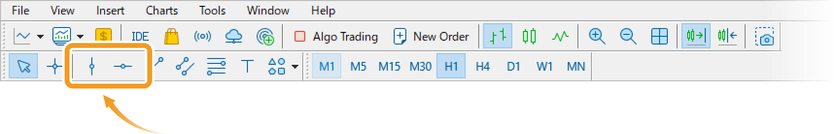 Draw a vertical/horizontal line from the toolbar