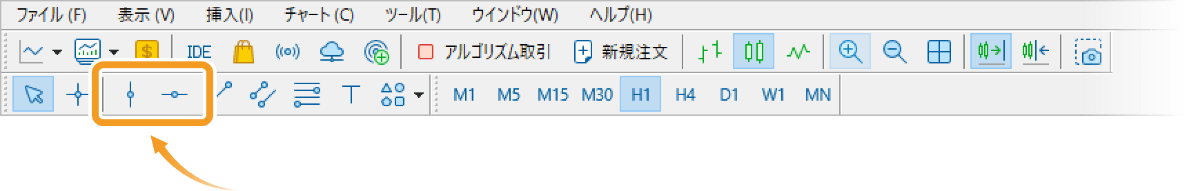 ツールバーから垂直線と水平線を表示する方法