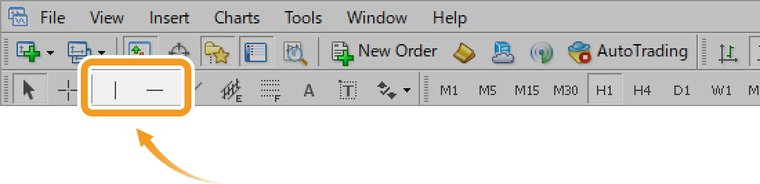 Select Vertical line or Horizontal line from the toolbar