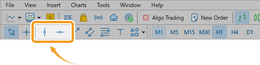 Draw a vertical/horizontal line from the toolbar