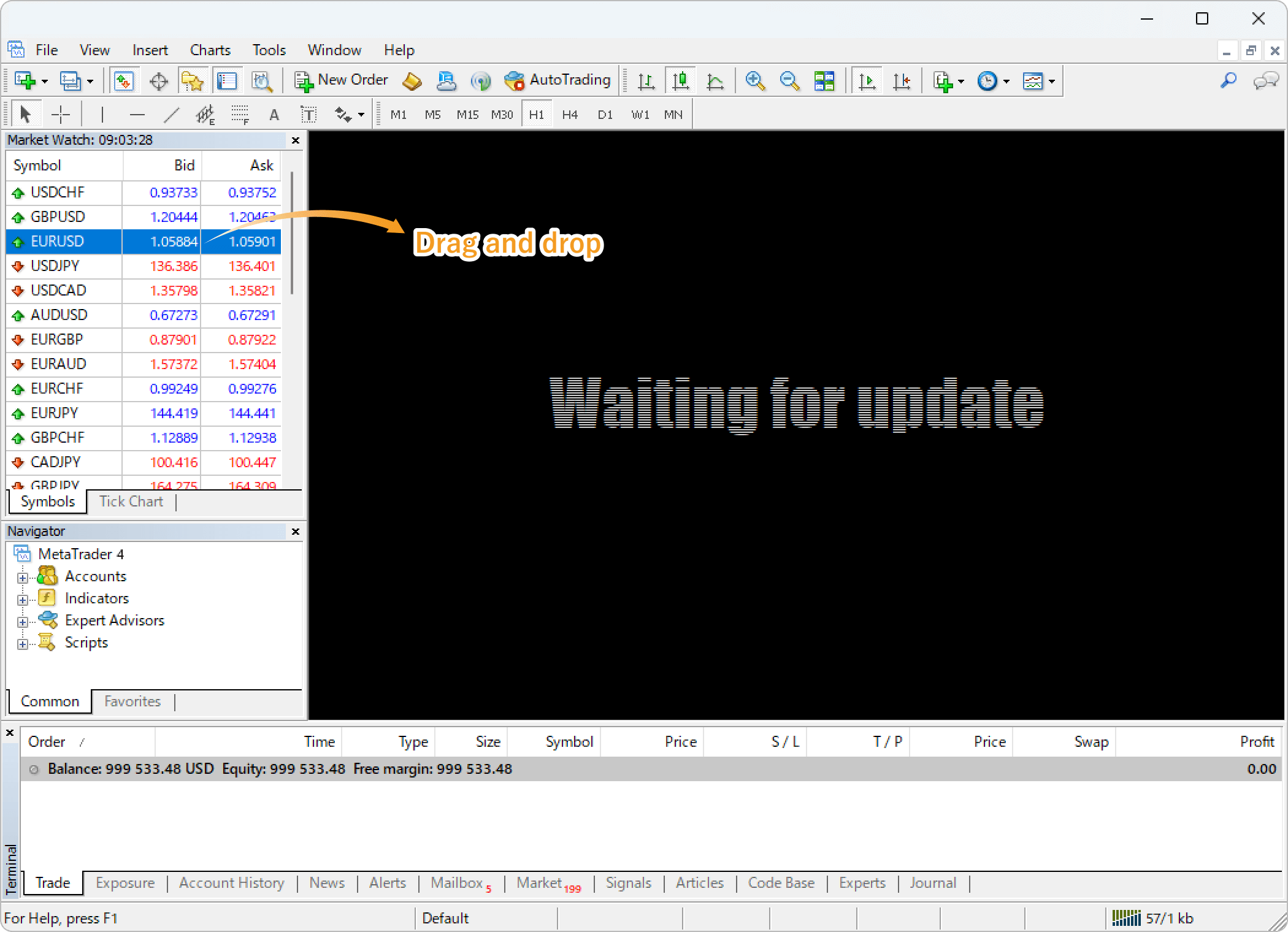 Chart only with symbol name and timeframe