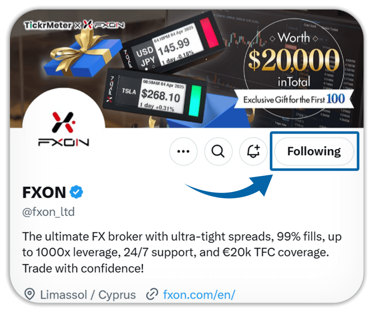 follow FXON X account