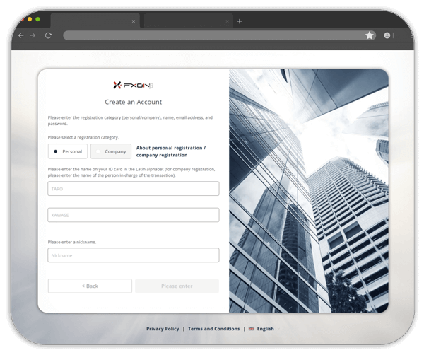 FXON signup page