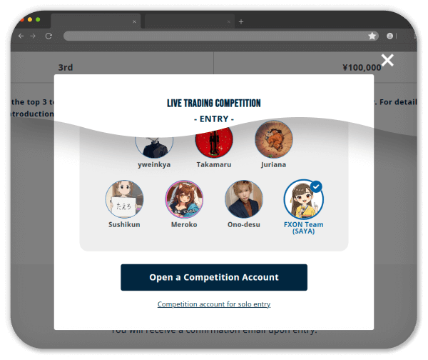 Open a New Account via the Entry Pop-Up Window